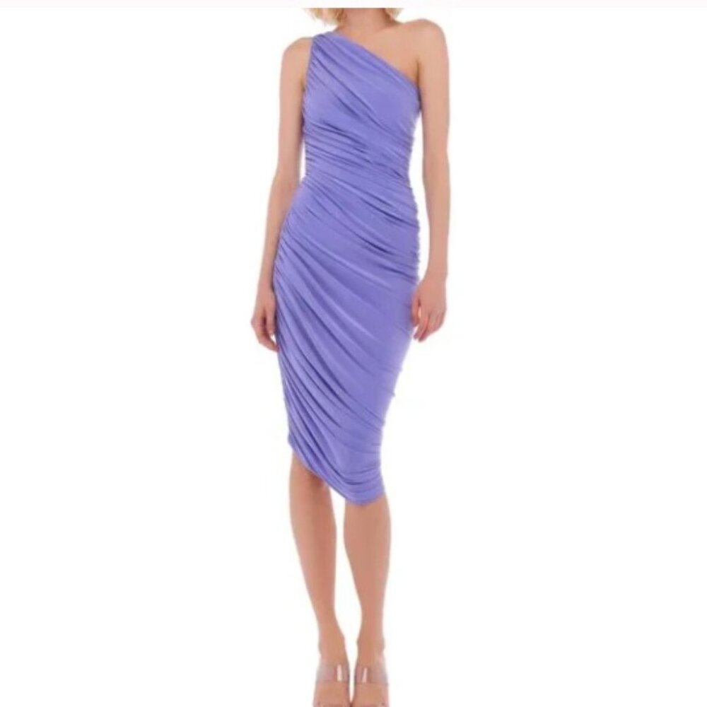 Norma Kamali One-Shoulder Ruched Midi Dress in Lavender